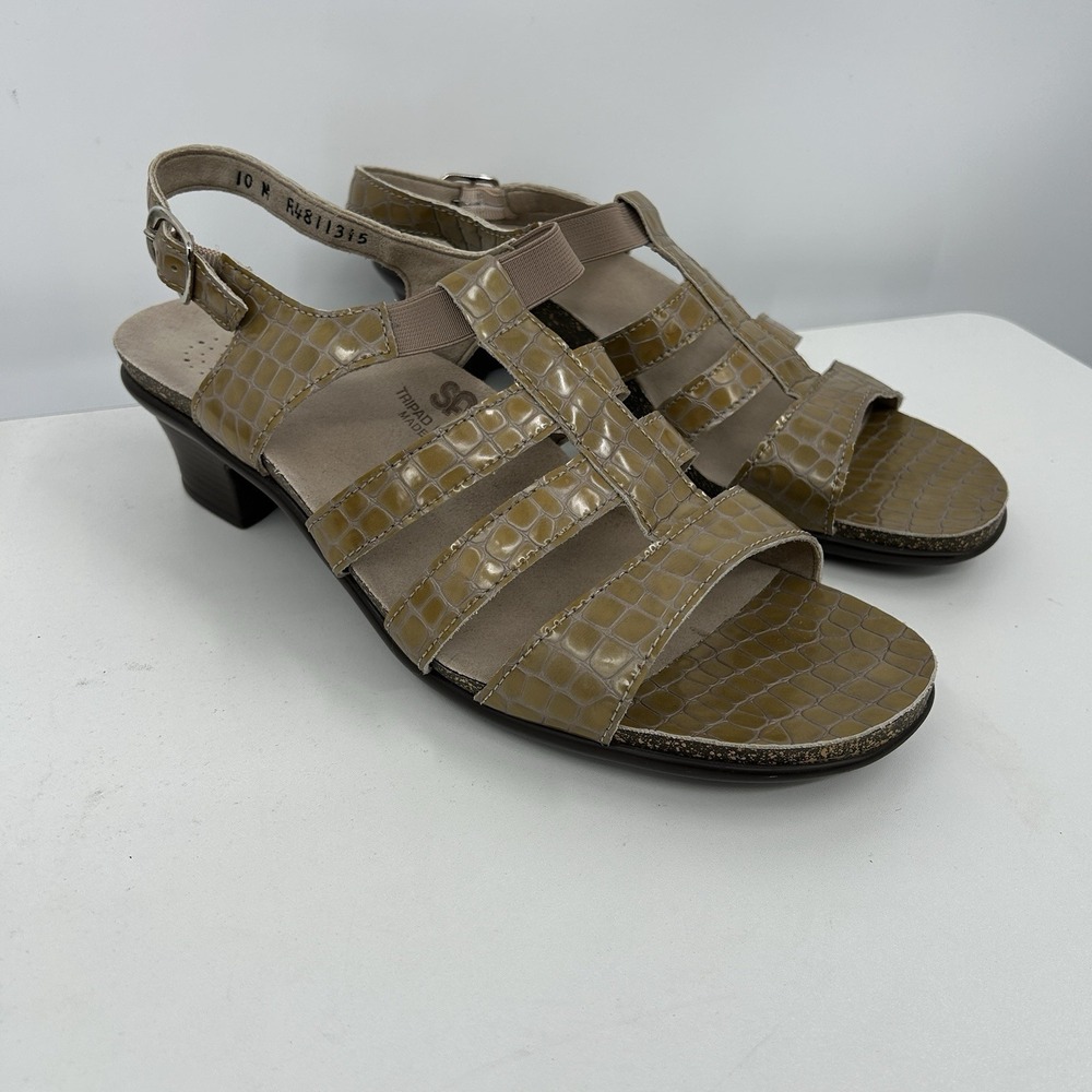 SAS Womens Allegro Sandals Size 10 Beige Croc Leather‎ Slingback Comfort Pump